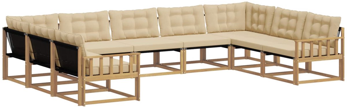 vidaXL Buiten - bank - set - 9 - st - 9-zits - Wit - en - Beige Wit en Beige