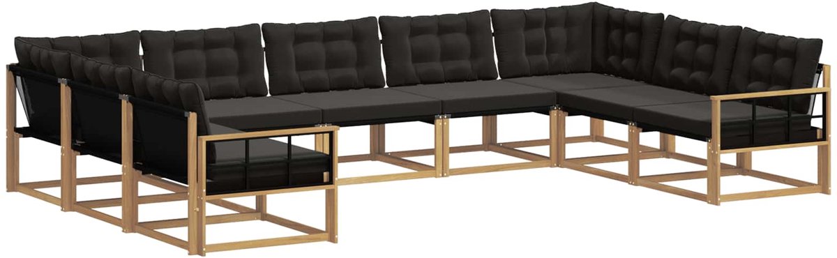 vidaXL Buiten - bank - set - 9 - st - 9-zits - Wit - en - zwart Wit en zwart