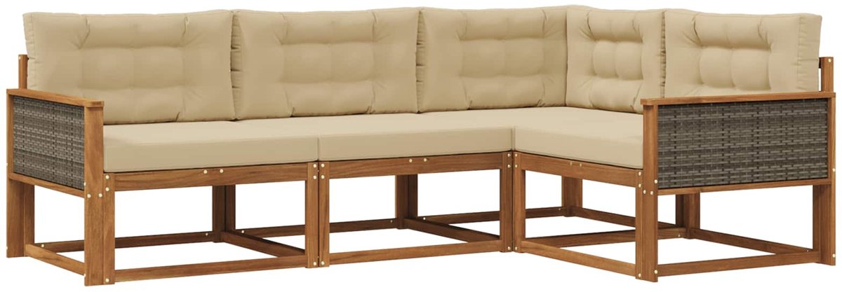 vidaXL Buiten - bank - set - 4 - st - 4-zits - Natuurlijk - en - Beige Natuurlijk en Beige