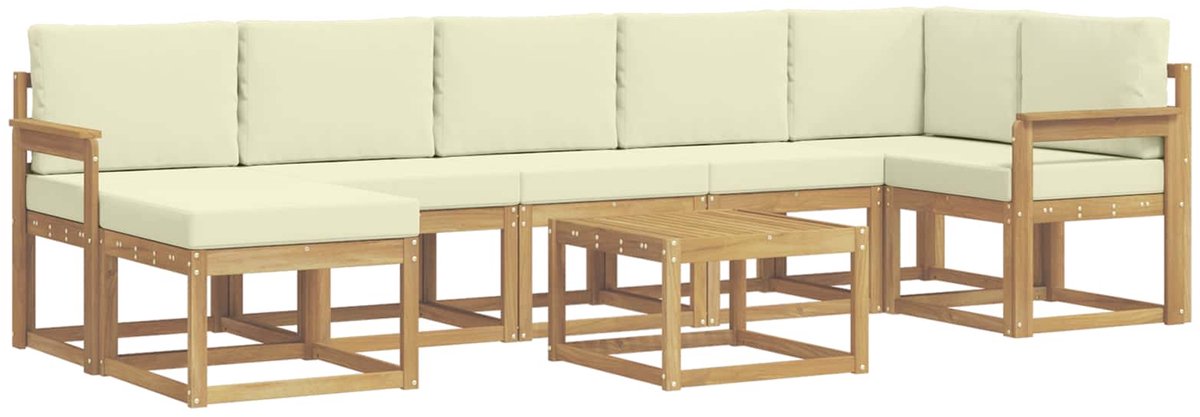 vidaXL Buiten - bank - set - 8 - st - 7-zits - Wit - en - crèmekleurig - Polyester Wit en crèmekleurig