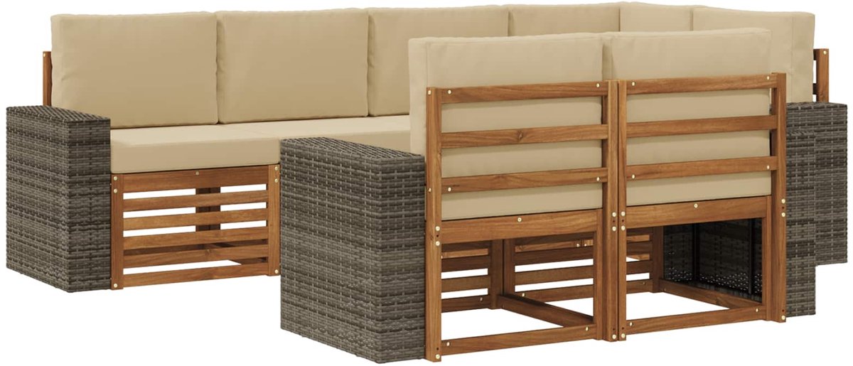vidaXL Buiten - bank - set - 7 - st - 7-zits - Natuurlijk - en - Beige Natuurlijk en Beige