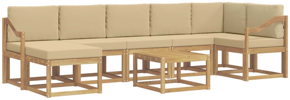 vidaXL Buiten - bank - set - 8 - st - 7-zits - Wit - en - Beige - Polyester Wit en Beige
