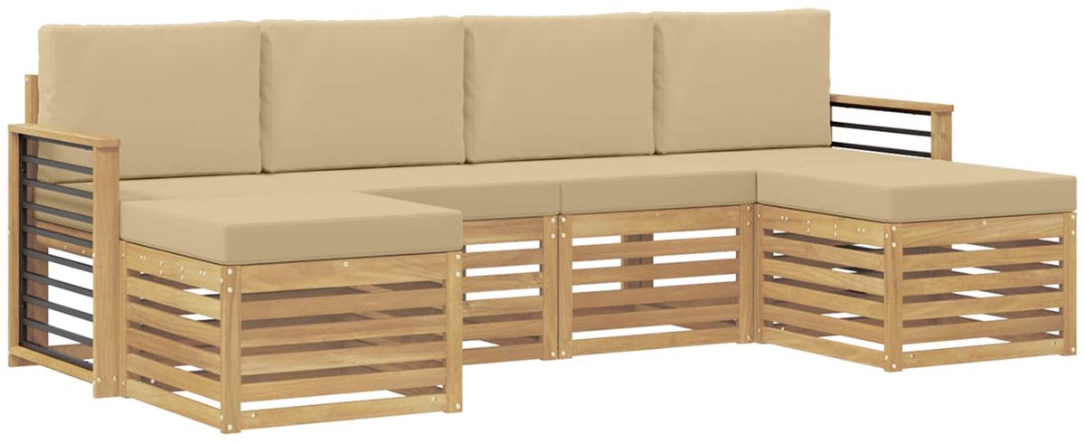 vidaXL Buiten - bank - set - 6 - st - 6-zits - Wit - en - Beige - Polyester Wit en Beige