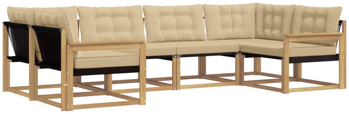 vidaXL Buiten - bank - set - 6 - st - 6-zits - Wit - en - Beige Wit en Beige