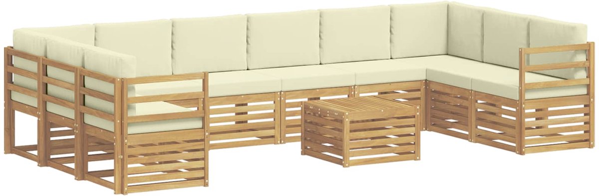 vidaXL Buiten - bank - set - 11 - st - 10-zits - Wit - en - crèmekleurig - Polyester Wit en crèmekleurig
