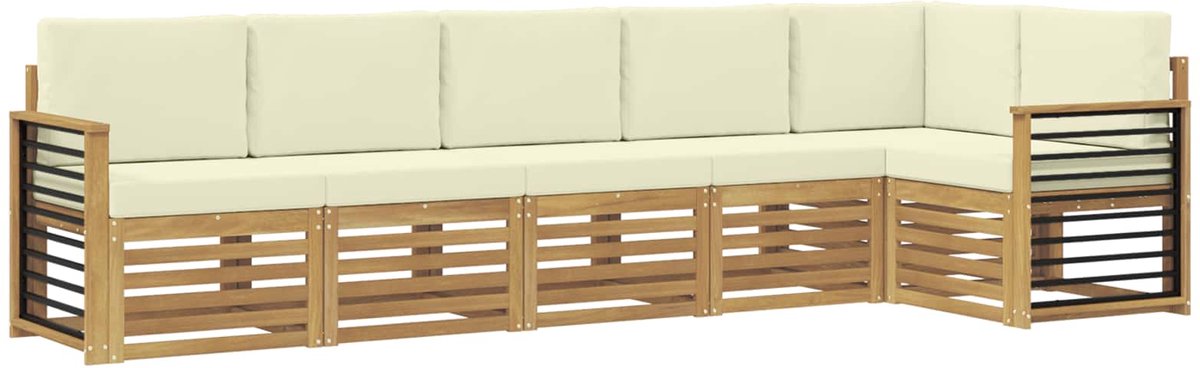 vidaXL Buiten - bank - set - 6 - st - 6-zits - White - and - Cream - Polyester Wit en crème
