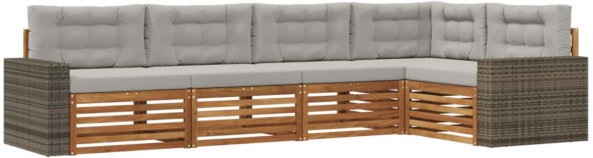 vidaXL Buiten - bank - set - 5 - st - Naturel - en - lichtgrijs - Polyester Naturel en lichtgrijs