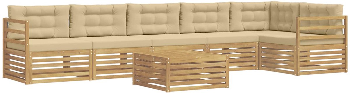 vidaXL Buiten - bank - set - 7 - st - 6-zits - Wit - en - Beige - Polyester Wit en Beige