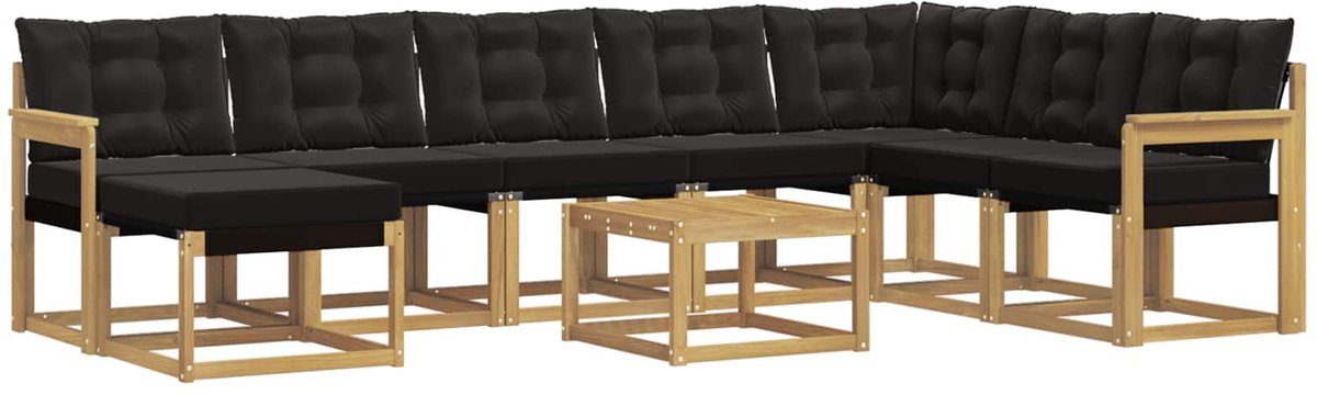 vidaXL Buiten - bank - set - 9 - st - 8-zits - Wit - en - zwart Wit en zwart