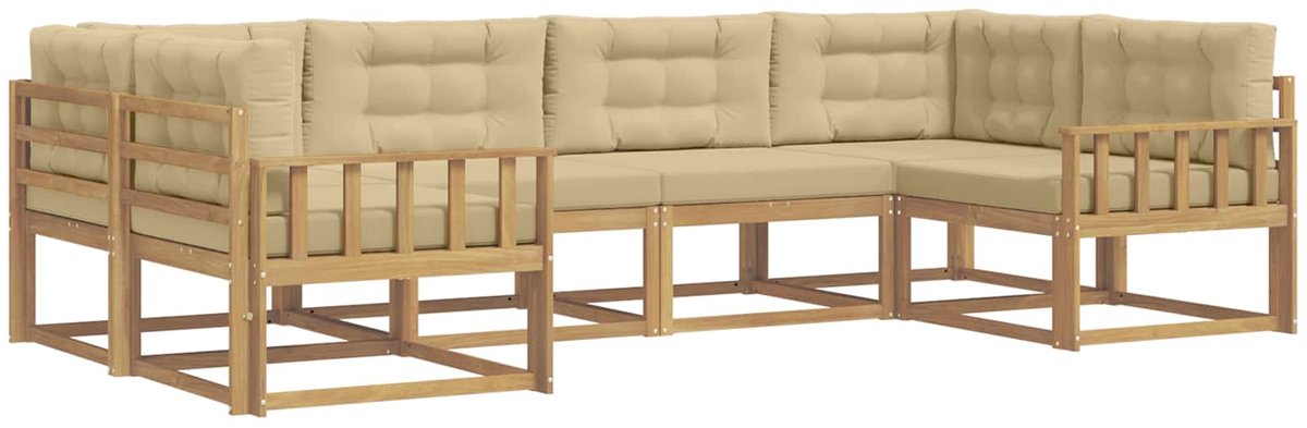 vidaXL Buiten - bank - set - 6 - st - 6-zits - Wit - en - Beige Wit en Beige