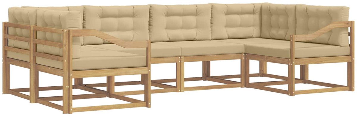vidaXL Buiten - bank - set - 6 - st - 6-zits - Wit - en - Beige Wit en Beige