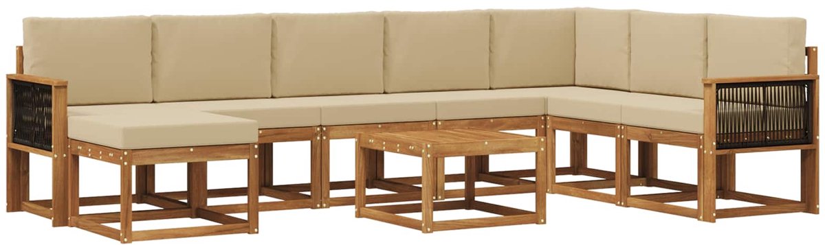 vidaXL Buiten - bank - set - 9 - st - 8-zits - Natuurlijk - en - Beige Natuurlijk en Beige