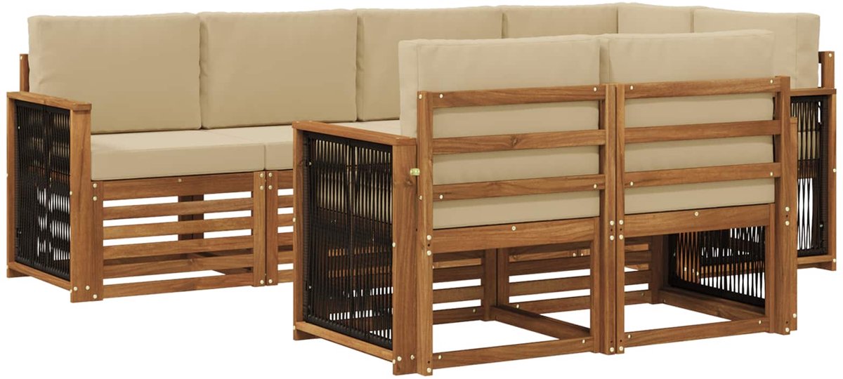 vidaXL Buiten - bank - set - 7 - st - 7-zits - Natuurlijk - en - Beige Natuurlijk en Beige