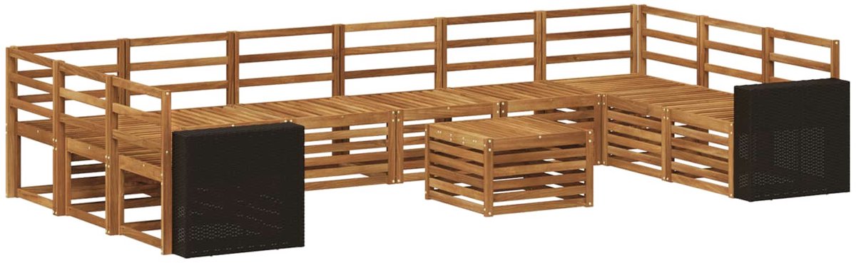 vidaXL Buiten - bank - set - 11 - st - 10-zits - Naturel - Massief - Acacia - Hout