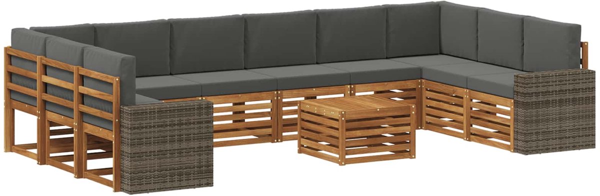 vidaXL Buiten - bank - set - 11 - st - 10-zits - Natuurlijk - en - Antraciet - Polyester Natuurlijk en Antraciet