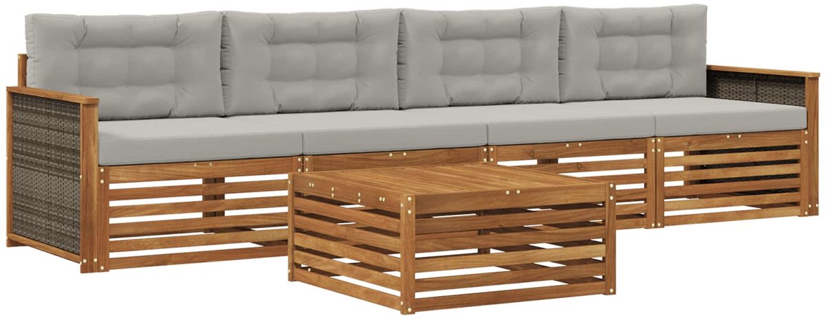 vidaXL Buiten - bank - set - 5 - st - 4-zits - Naturel - en - lichtgrijs Naturel en lichtgrijs