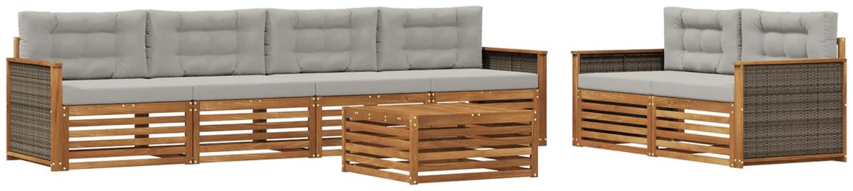 vidaXL Buiten - bank - set - 7 - st - 6-zits - Naturel - en - lichtgrijs Naturel en lichtgrijs