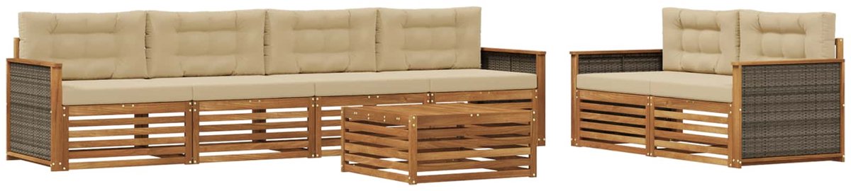 vidaXL Buiten - bank - set - 7 - st - 6-zits - Natuurlijk - en - Beige Natuurlijk en Beige