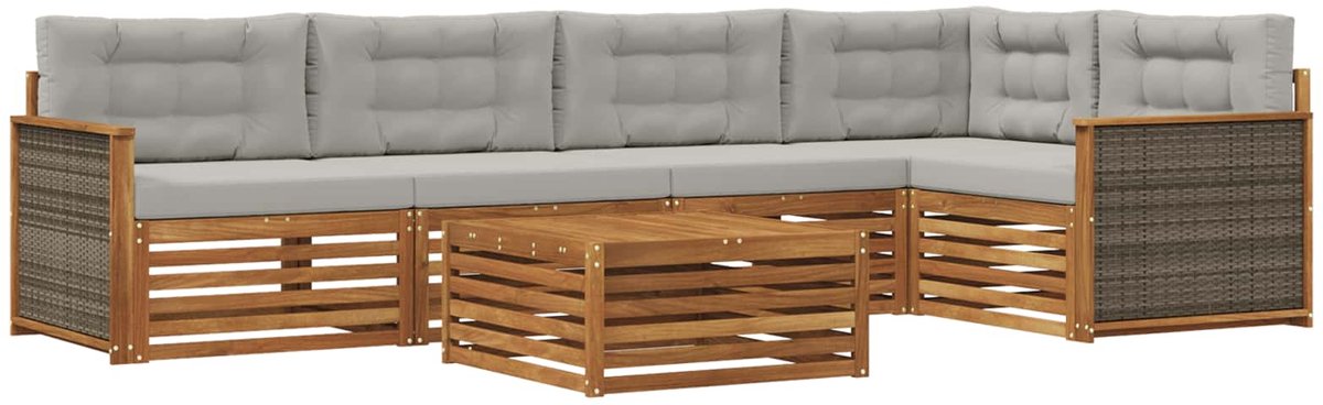 vidaXL Buiten - bank - set - 6 - st - 5-zits - Naturel - en - lichtgrijs Naturel en lichtgrijs