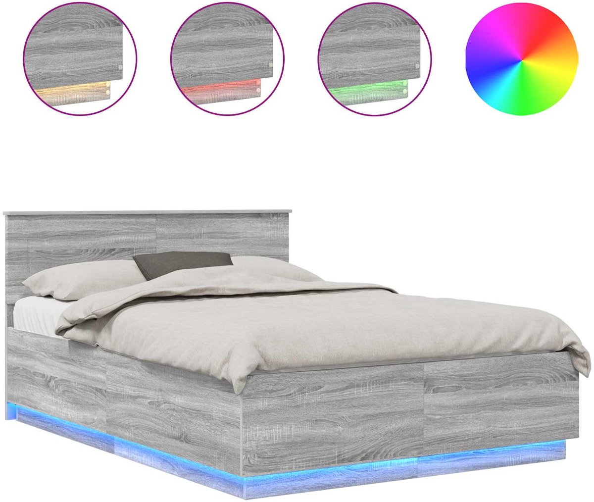 vidaXL Bedframe - met - hoofdeinde - Grijs - Sonoma - 160 - x - 200 - cm - Bewerkt - hout Grijs sonoma