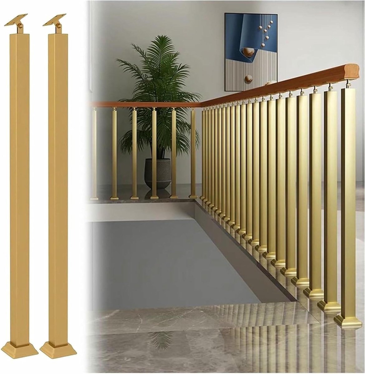 Trapleuning Spindels - IJzeren Baluster Schermen - Trap Veiligheid - Verstelbare Hoekbeugel - 70 cm Hoog - Goud