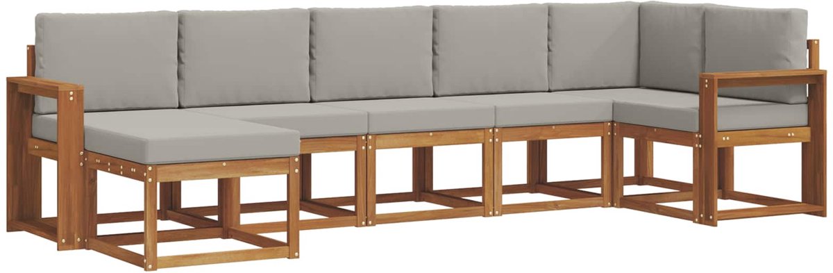 vidaXL Buiten - bank - set - 7 - st - 7-zits - Naturel - en - lichtgrijs Naturel en lichtgrijs