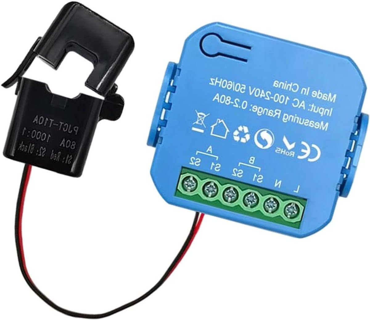 Dubbele Kanaal Meter - Slimme Energieteller - Energieverbruik Meten - Realtime Monitoring - 9 x 9 x 4 cm - Meerkleurig