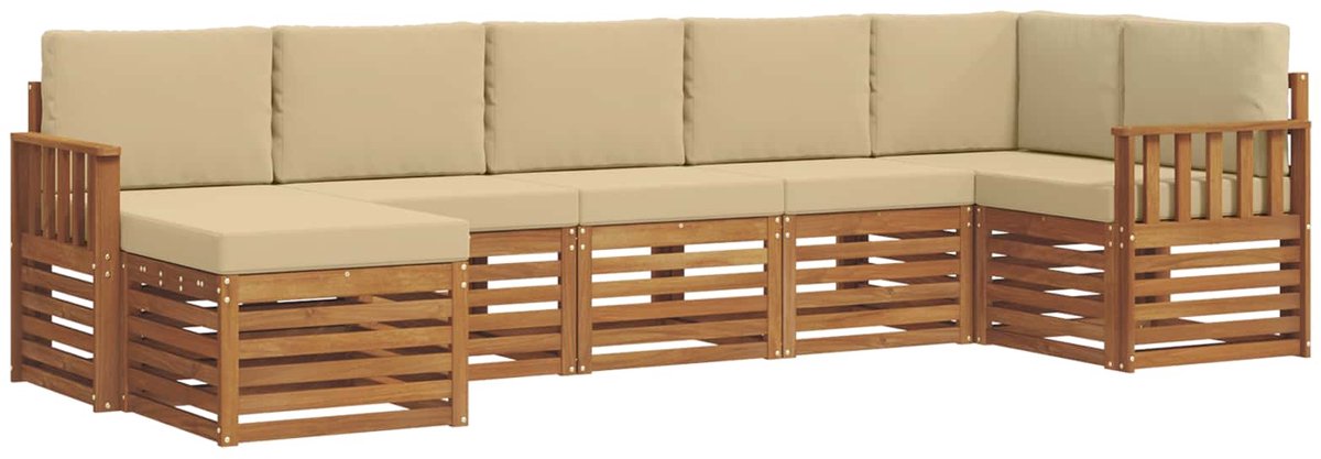 vidaXL Buiten - bank - set - 7 - st - 6-zits - Natuurlijk - en - Beige Natuurlijk en Beige