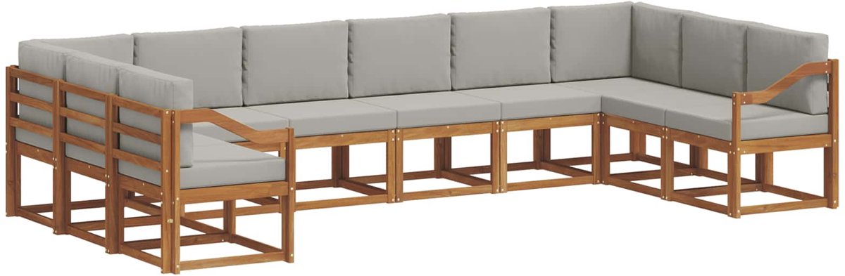 vidaXL Buiten - bank - set - 10 - st - 10-zits - Naturel - en - lichtgrijs Naturel en lichtgrijs