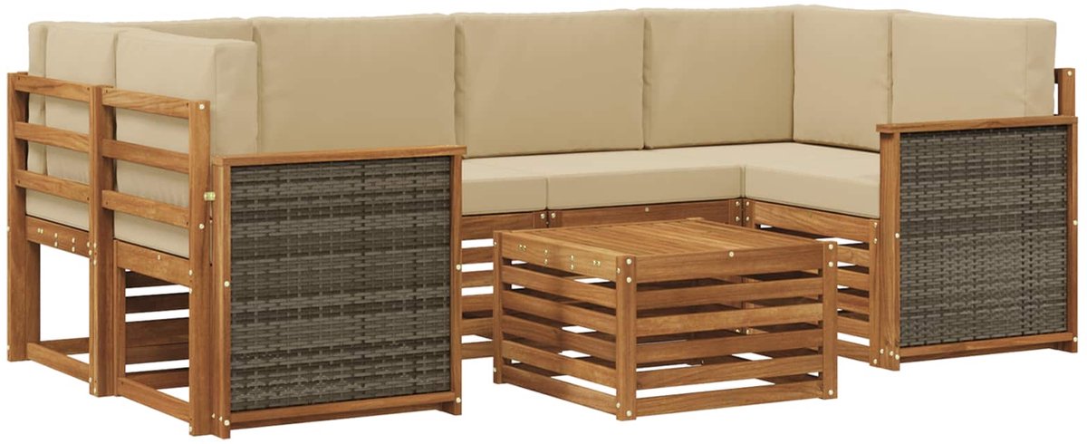 vidaXL Buiten - bank - set - 7 - st - 6-zits - Natuurlijk - en - Beige Natuurlijk en Beige