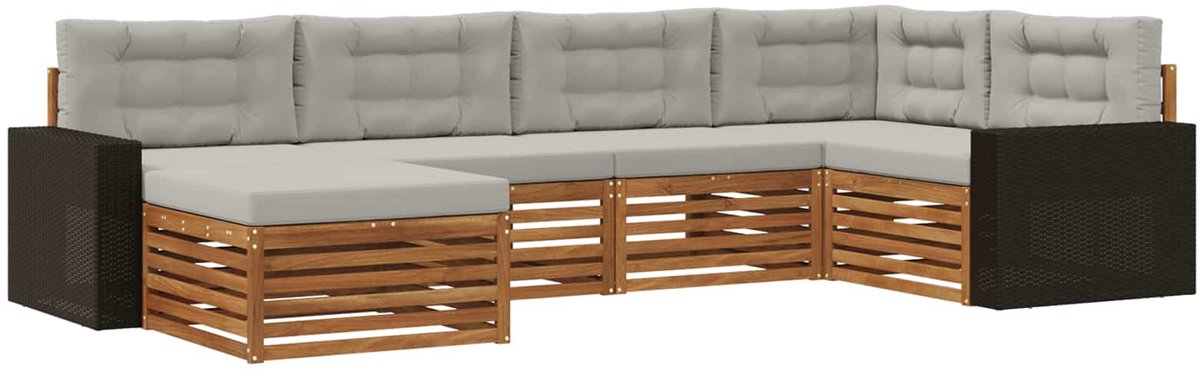 vidaXL Buiten - bank - set - 6 - st - 6-zits - Naturel - en - lichtgrijs Naturel en lichtgrijs