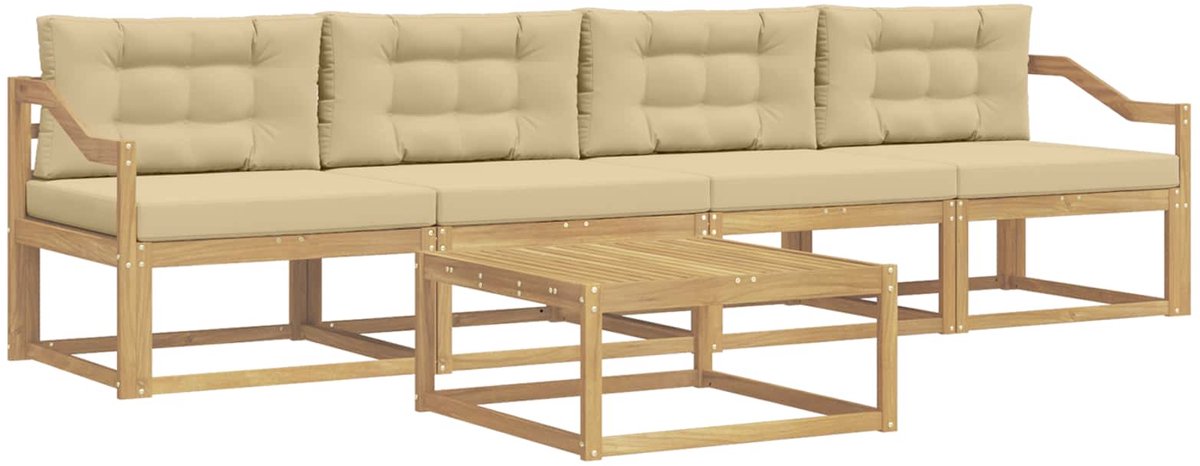 vidaXL Buiten - bank - set - 4 - st - 4-zits - Wit - en - Beige Wit en Beige