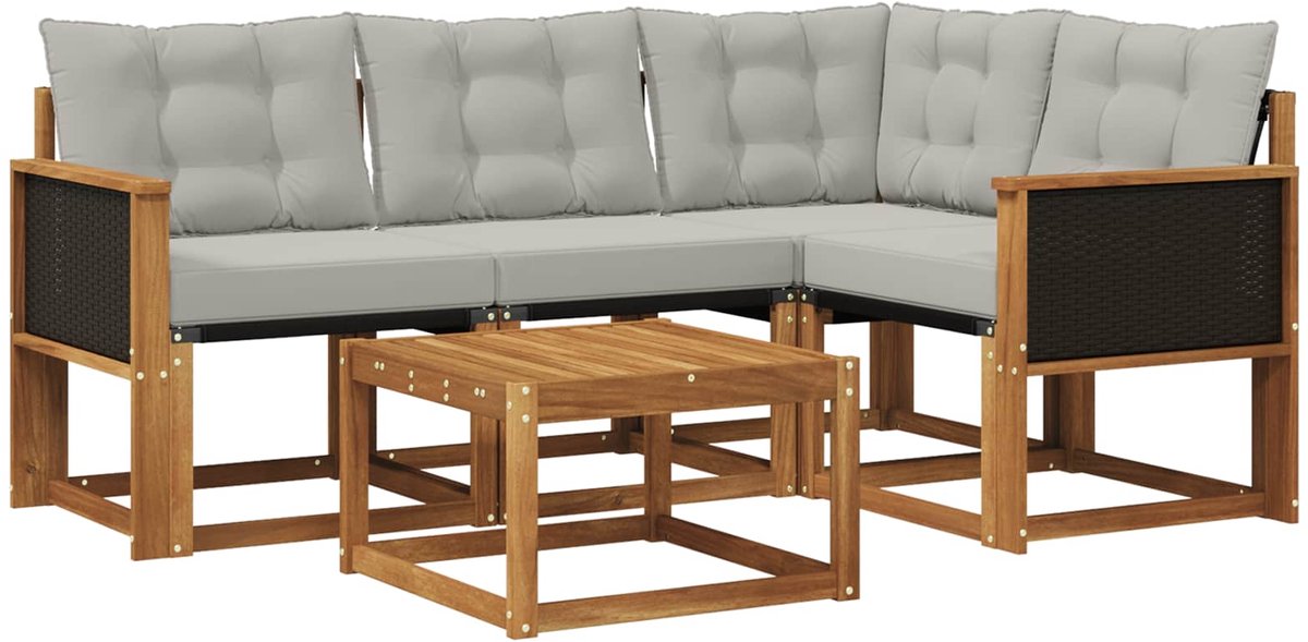 vidaXL - Buiten - bank - set - 5 - st - Naturel - en - lichtgrijs