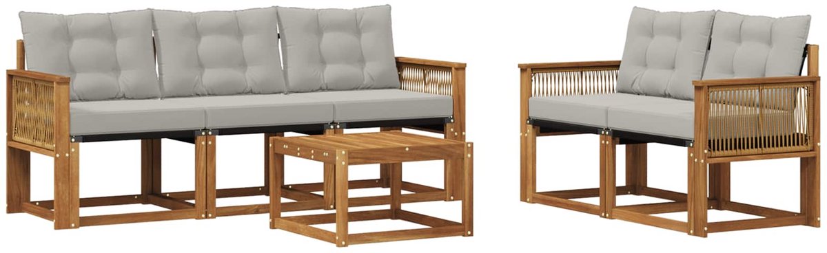 vidaXL Buiten - bank - set - 6 - st - 5-zits - Naturel - en - lichtgrijs Naturel en lichtgrijs