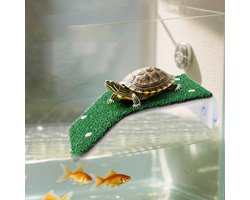 Schildpad Zonneplatform - Reptielen Rustplaats - Terrarium Inrichten - Simulatie Gras - Middelgroot - Groen