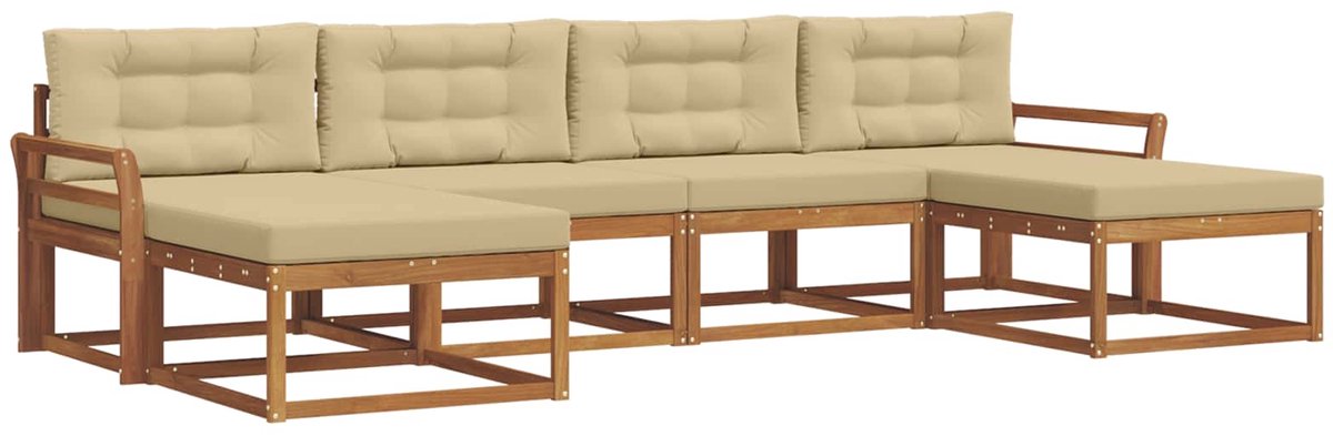 vidaXL Buiten - bank - set - 6 - st - 6-zits - Natuurlijk - en - Beige Natuurlijk en Beige
