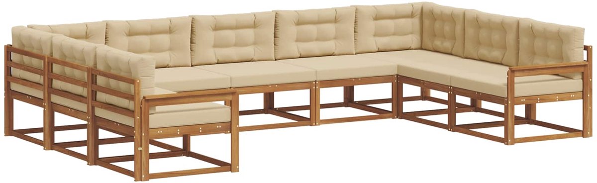 vidaXL Buiten - bank - set - 9 - st - 9-zits - Natuurlijk - en - Beige Natuurlijk en Beige