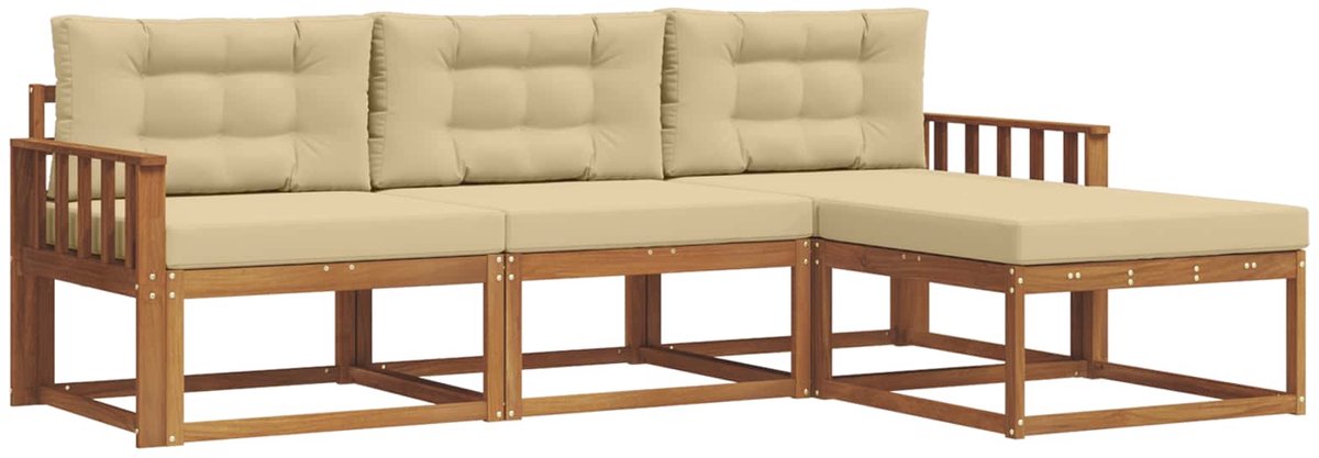 vidaXL Buiten - bank - set - 4 - st - 4-zits - Natuurlijk - en - Beige Natuurlijk en Beige