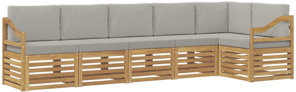 vidaXL Buiten - bank - set - 6 - st - 6-zits - Wit - en - Lichtgrijs - Polyester Wit en Lichtgrijs