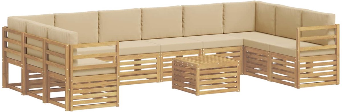 vidaXL Buiten - bank - set - 11 - st - 10-zits - Wit - en - Beige - Polyester Wit en Beige