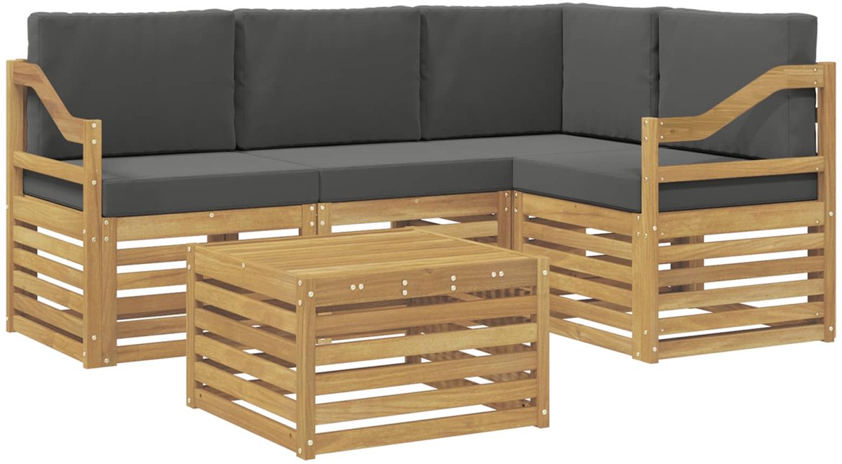 vidaXL Buiten - bank - set - 5 - st - Wit - en - antracietkleurig - Polyester Wit en antracietkleurig