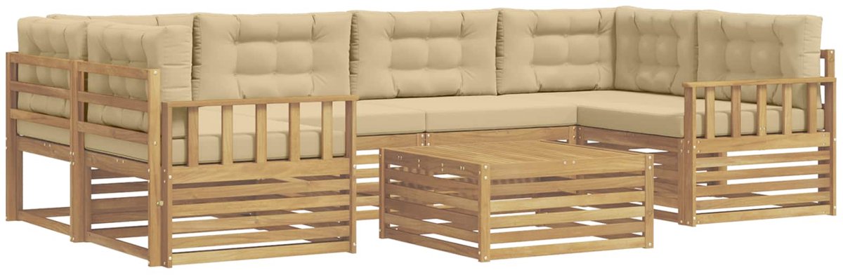 vidaXL Buiten - bank - set - 7 - st - 6-zits - Wit - en - Beige - Polyester Wit en beige