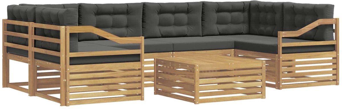 vidaXL Buiten - bank - set - 7 - st - 6-zits - Wit - en - antracietkleurig - Polyester Wit en antracietkleurig
