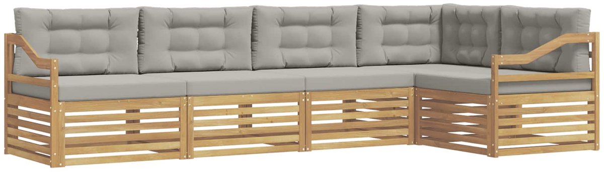 vidaXL Buiten - bank - set - 5 - st - 5-zits - Wit - en - Lichtgrijs - Polyester Wit en lichtgrijs