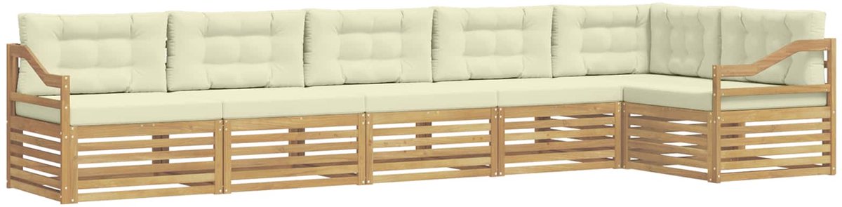 vidaXL Buiten - bank - set - 6 - st - 6-zits - Wit - en - crèmekleurig - Polyester Wit en crèmekleurig