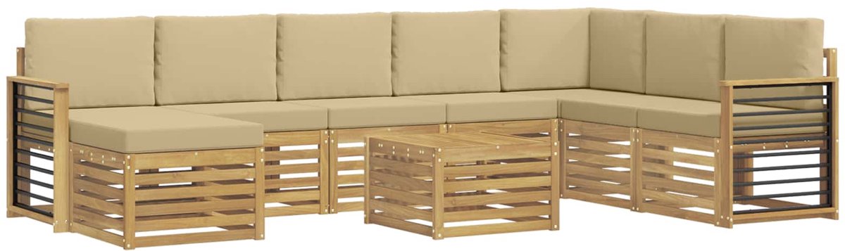 vidaXL Buiten - bank - set - 9 - st - 8-zits - Wit - en - Beige - Polyester Wit en Beige