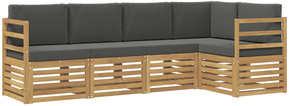 vidaXL Buiten - bank - set - 5 - st - 5-zits - Wit - en - antracietkleurig - Polyester Wit en antracietkleurig