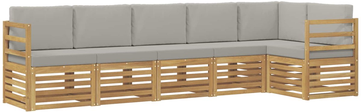 vidaXL Buiten - bank - set - 6 - st - 6-zits - Wit - en - Lichtgrijs - Polyester Wit en Lichtgrijs