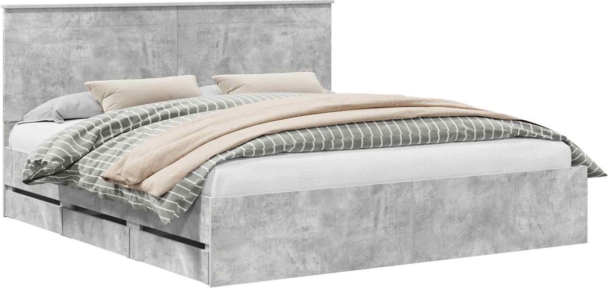 vidaXL Bedframe - met - lade - Beton - Grijs - 180 - x - 200 - cm - Ingenieurshout Beton grijs