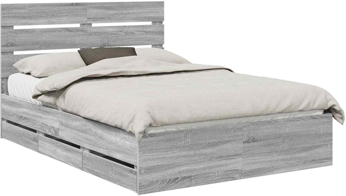 vidaXL Bedframe - met - lade - Grijs - Sonoma - 160 - x - 200 - cm - Ingenieurshout Grijs sonoma